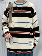 Herrenpullover mit Farbblock und Streifen im Used-Look